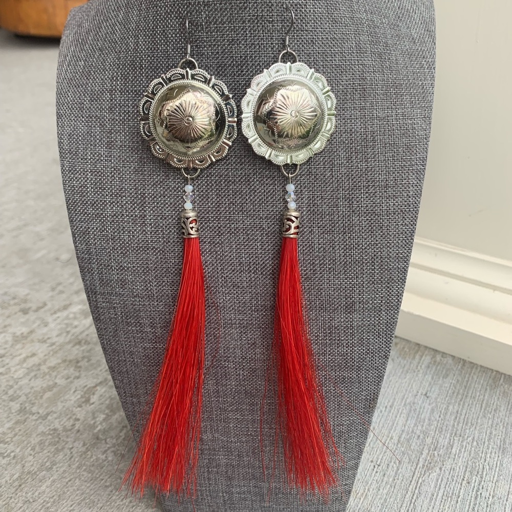 Sterling Silver Concho & Horse Hair Earrings